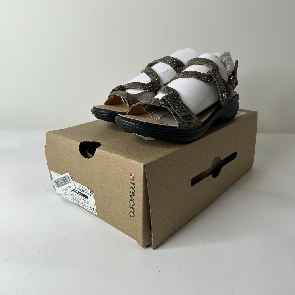 Revere Miami Sandals Womens 5 M Peacok Python Strappy Leather